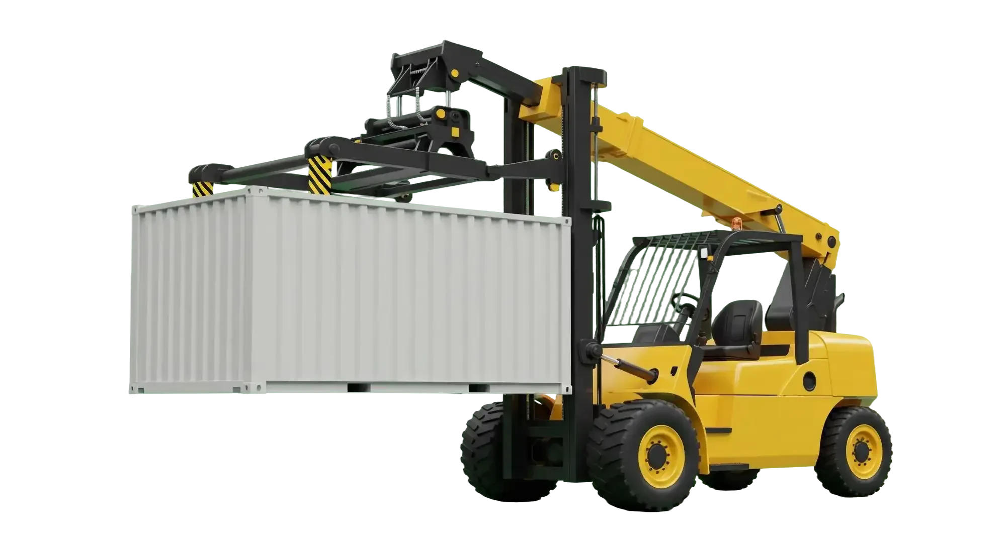 Forklift lifting and placing a shipping container on Maui.